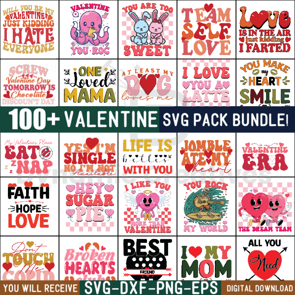 100+ Valentines SVG Bundle, Retro Valentine Valentine's Day,Sublimate Design Bundle Designs,